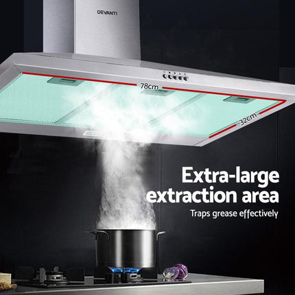 Devanti 900mm Range Hood 90cm Rangehood Stainless Steel.