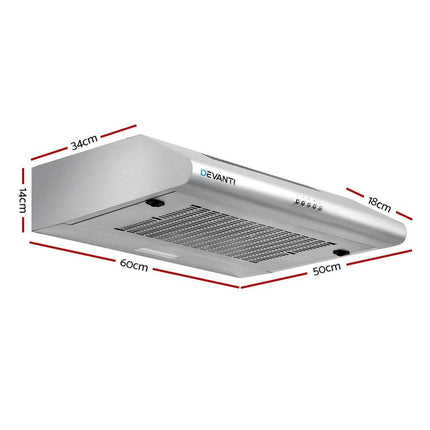 Devanti 600mm Range Hood 60cm Rangehood Stainless Steel.