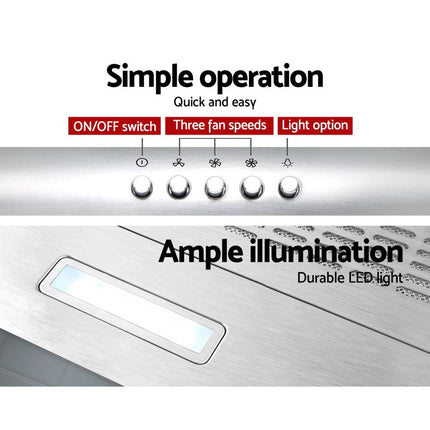 Devanti 600mm Range Hood 60cm Rangehood Stainless Steel.