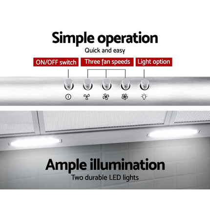 Devanti 900mm Range Hood 90cm Rangehood Stainless Steel.