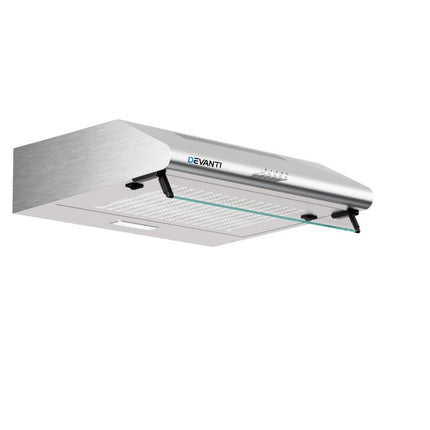 Devanti 600mm Range Hood 60cm Rangehood Kitchen Canopy LED Light Stainless Steel.