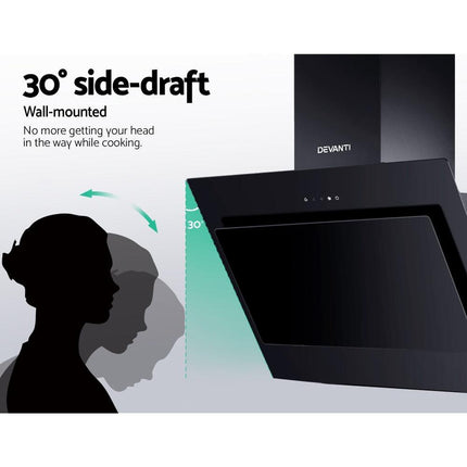 Devanti 900mm Range Hood 90cm Rangehood Glass Black.