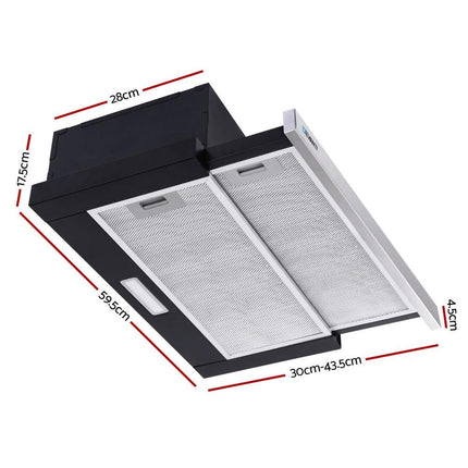 Devanti 600mm Range Hood 60cm Slide out Rangehood Stainless Steel.