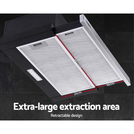 Devanti 600mm Range Hood 60cm Slide out Rangehood Stainless Steel.