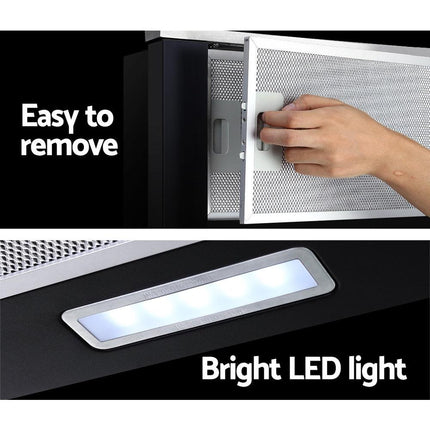 Devanti 600mm Range Hood 60cm Slide out Rangehood Stainless Steel.