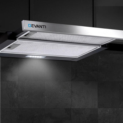 Devanti 600mm Range Hood 60cm Slide out Rangehood Stainless Steel.