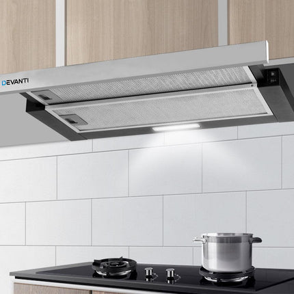 Devanti 600mm Range Hood 60cm Slide out Rangehood Stainless Steel.
