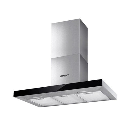 Devanti 900mm Range Hood 90cm Rangehood Glass Stainless Steel.