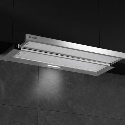 Devanti 900mm Range Hood 90cm Slide out Rangehood Stainless Steel.