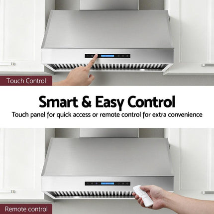 Devanti 900mm Range Hood 3-Speed Fan LED Display Remote Control.
