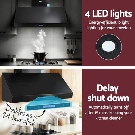 Devanti 1200mm Commercial BBQ Range Hood Dual Motor W/ Remote Control Black.