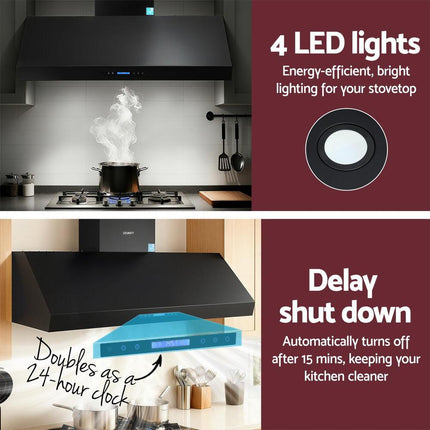 Devanti 1500mm Commercial BBQ Range Hood Dual Motor W/ Remote Control Black.