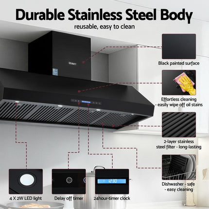 Devanti 1500mm Commercial BBQ Range Hood Dual Motor W/ Remote Control Black.