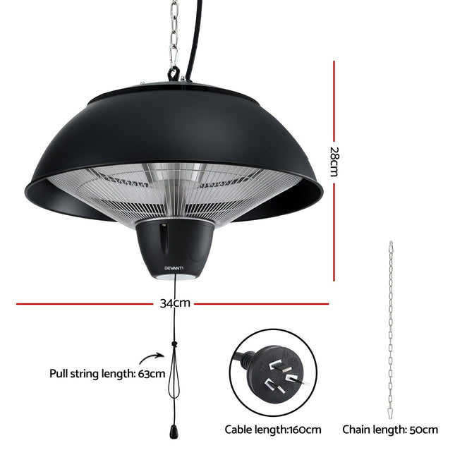 Devanti 1500W Electric Patio Infrared Heater Hanging Heaters Ceiling Mounted Remote.