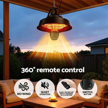 Devanti 2000W Electric Patio Heater Ceiling Mounted Hanging Heaters Remote.