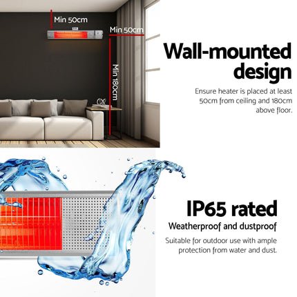 Devanti Electric Strip Heater Infrared Radiant Heaters 2000W.