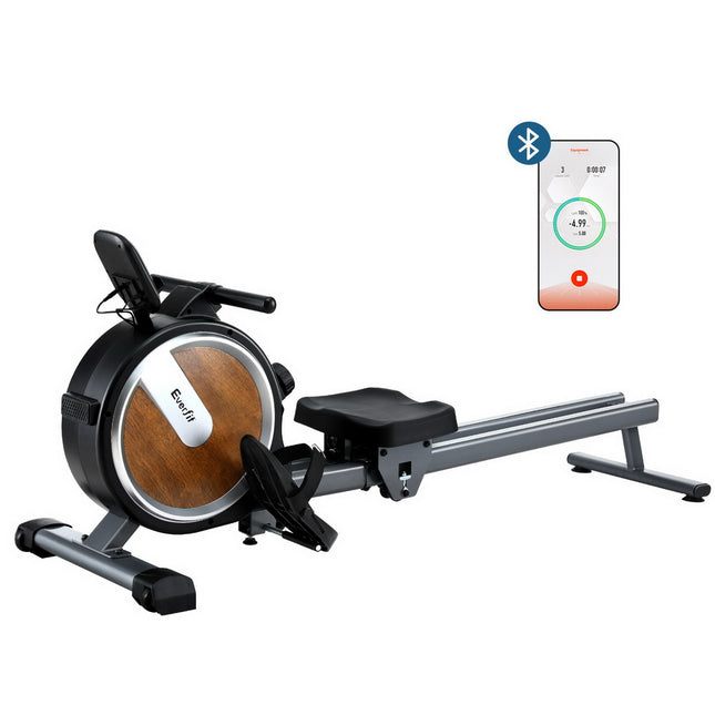 Everfit 16 Level Magnetic Rowing Machine for Home with App Connect Walnut.
