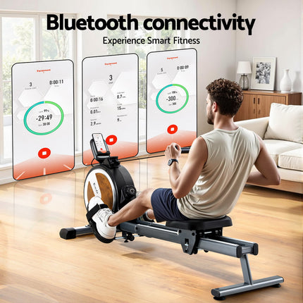 Everfit 16 Level Magnetic Rowing Machine for Home with App Connect Walnut.
