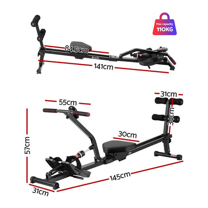 Everfit Hydraulic Rowing Machine Rower 12 Levels Resistance Exercise Fitness Gym Cardio.