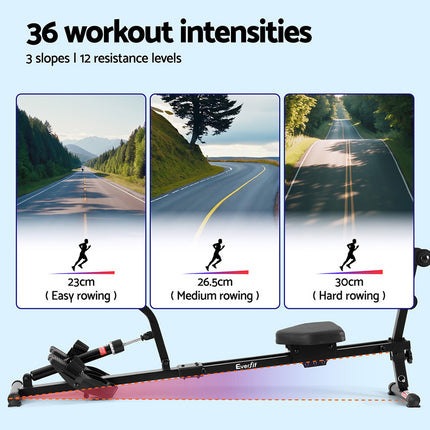 Everfit Hydraulic Rowing Machine Rower 12 Levels Resistance Exercise Fitness Gym Cardio.