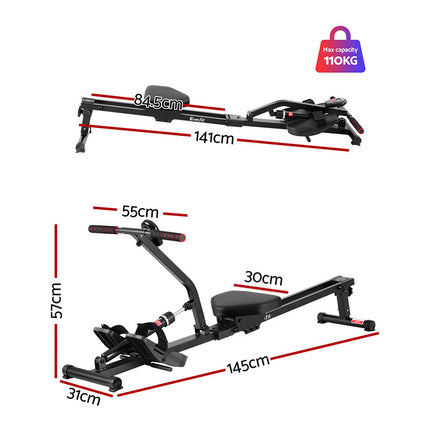Everfit Hydraulic Rowing Machine Rower 12 Levels Resistance Exercise Fitness Gym Cardio.