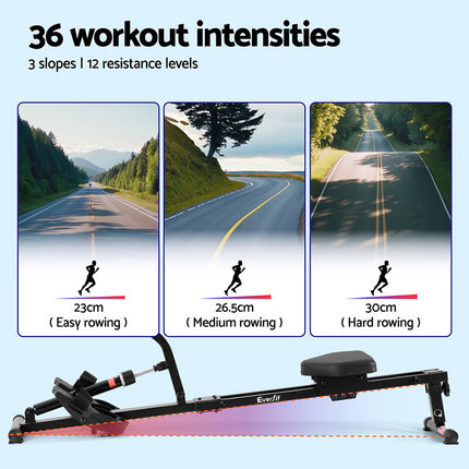 Everfit Hydraulic Rowing Machine Rower 12 Levels Resistance Exercise Fitness Gym Cardio.