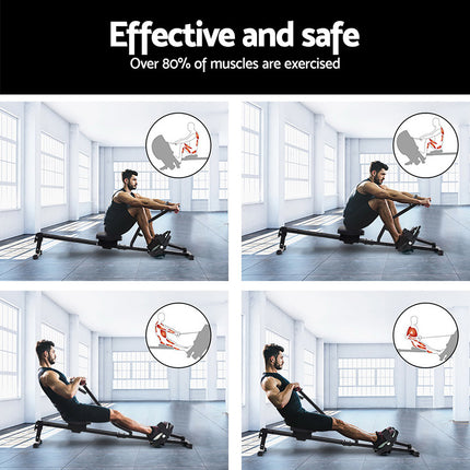 Everfit Hydraulic Rowing Machine Rower 12 Levels Resistance Exercise Fitness Gym Cardio.