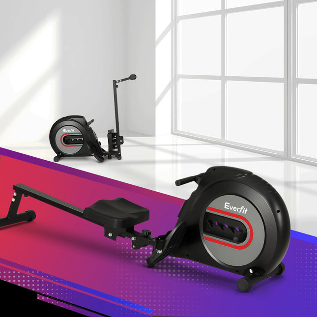 Everfit Rowing Machine Rower Elastic Rope Resistance Fitness Home Cardio Black.