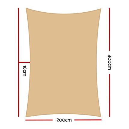 Instahut Shade Sail 2x4m Rectangle 280GSM 98% Sand Shade Cloth.