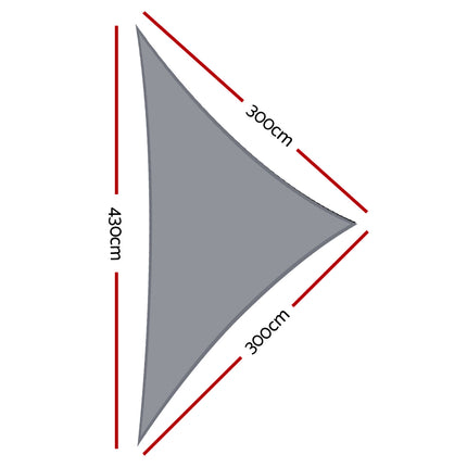 Instahut Shade Sail 3x3x4.3m Triangle 280GSM 98% Grey Shade Cloth.