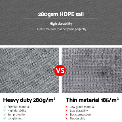 Instahut Shade Sail 3x3x4.3m Triangle 280GSM 98% Grey Shade Cloth.