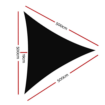 Instahut Shade Sail 5x5x5m Triangle 280GSM 98% Black Shade Cloth.