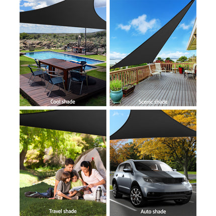 Instahut Shade Sail 5x5x5m Triangle 280GSM 98% Black Shade Cloth.