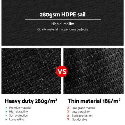 Instahut Shade Sail 5x5x5m Triangle 280GSM 98% Black Shade Cloth.