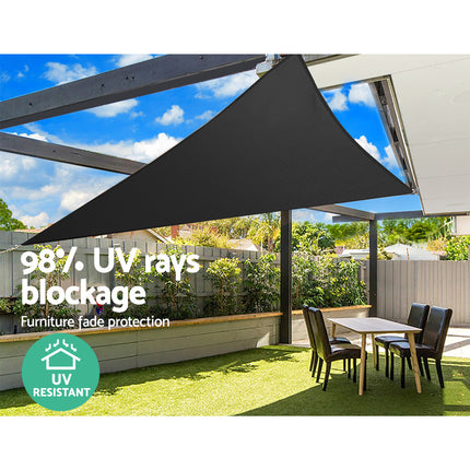 Instahut Shade Sail 5x5x5m Triangle 280GSM 98% Black Shade Cloth.
