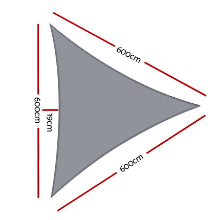 Instahut Shade Sail 6x6x6m Triangle 280GSM 98% Grey Shade Cloth.