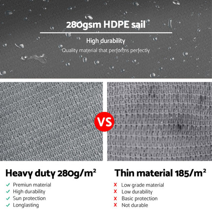 Instahut Shade Sail 6x6x6m Triangle 280GSM 98% Grey Shade Cloth.
