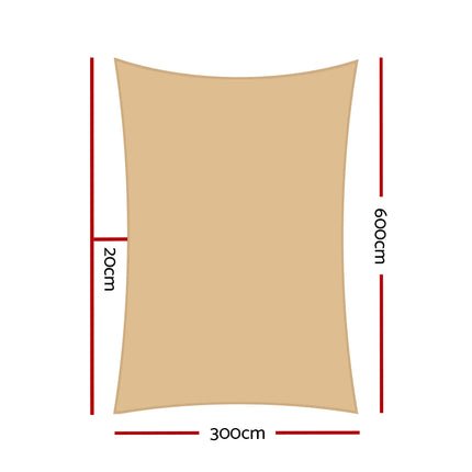 Instahut Shade Sail 3x6m Rectangle 185GSM 95% Sand Shade Cloth.