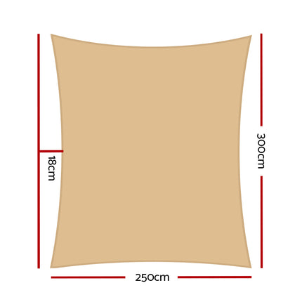 Instahut Shade Sail 2.5x3m Rectangle 280GSM 98% Sand Shade Cloth.