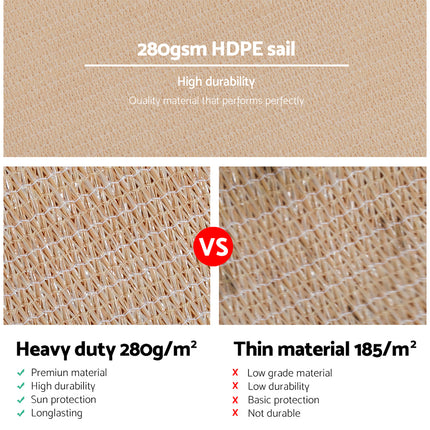 Instahut Shade Sail 2.5x3m Rectangle 280GSM 98% Sand Shade Cloth.