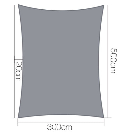 Instahut Shade Sail 3x5m Rectangle 280GSM 98% Grey Shade Cloth.