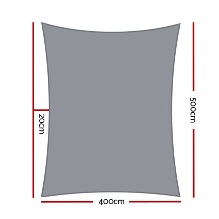 Instahut Shade Sail 4x5m Rectangle 280GSM 98% Grey Shade Cloth.