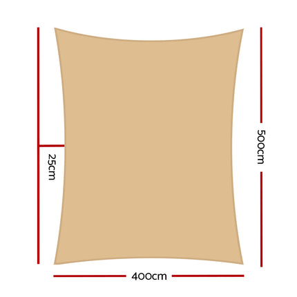 Instahut Shade Sail 4x5m Rectangle 280GSM 98% Sand Shade Cloth.