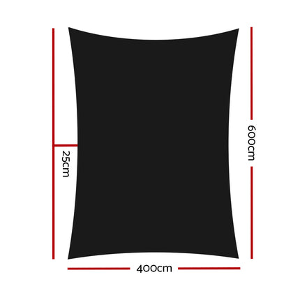 Instahut Shade Sail 4x6m Rectangle 280GSM 98% Black Shade Cloth.