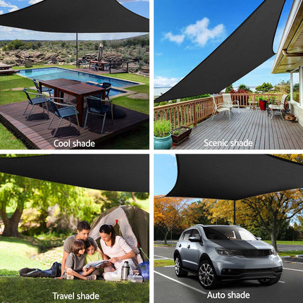 Instahut Shade Sail 4x6m Rectangle 280GSM 98% Black Shade Cloth.