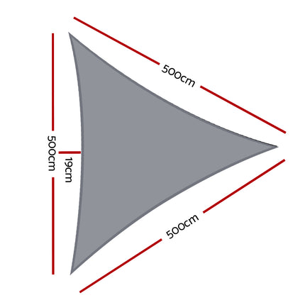 Instahut Shade Sail 5x5x5m Triangle 280GSM 98% Grey Shade Cloth.