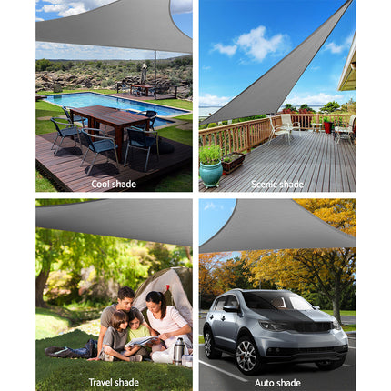Instahut Shade Sail 5x5x5m Triangle 280GSM 98% Grey Shade Cloth.