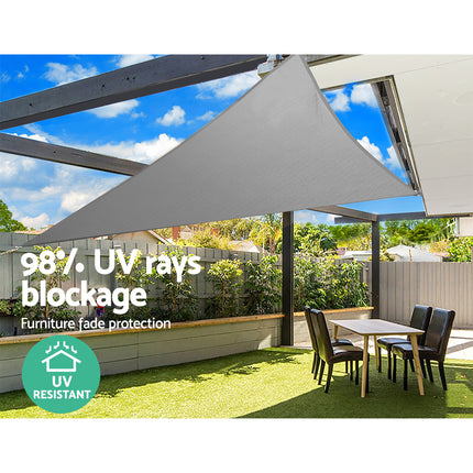 Instahut Shade Sail 5x5x5m Triangle 280GSM 98% Grey Shade Cloth.