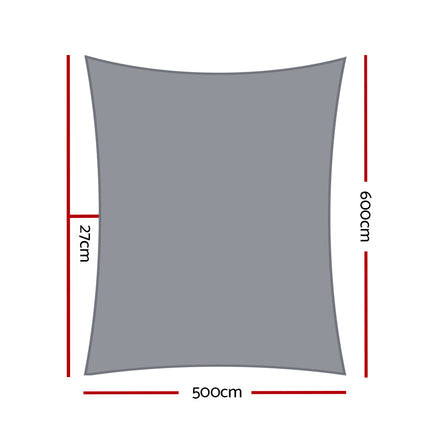 Instahut Shade Sail 5x6m Rectangle 280GSM 98% Grey Shade Cloth.