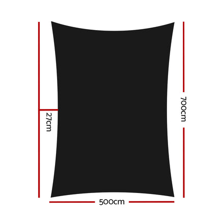 Instahut Shade Sail 5x7m Rectangle 280GSM 98% Black Shade Cloth.